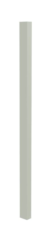 A tall, slender, rectangular post with a light gray surface stands against a plain white background.