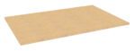 A rectangular sheet of oriented strand board (OSB) with a light brown hue, lying flat against a white background. The surface appears smooth, highlighting the texture and composition typical of engineered wood products.