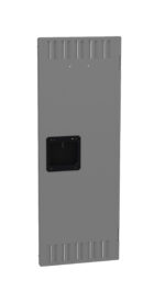 Grey rectangular panel with a square cutout in the center surrounded by ventilation slots along the top, bottom, and sides. The cutout has a recessed area, possibly for mounting or housing components.