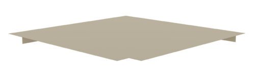 Illustration of a tan, flat, square panel with slightly extended edges and a V-shaped notch in the center of one side, on a white background.