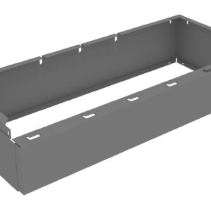 Gray, rectangular metal frame with open top and bottom. Features cut-out tabs along the upper edges, suggesting assembly or attachment points. Viewed at an angle, displaying its depth and simple, industrial design.