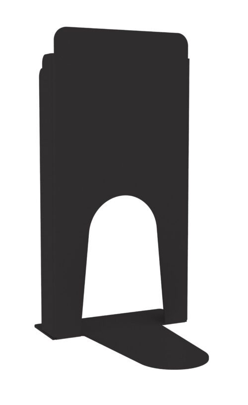 Silhouette of a black, tall, rectangular object with a wide, curved opening near the bottom, resembling a modern sculpture or abstract art piece.