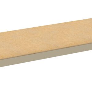 A simple, rectangular wooden shelf with a light brown finish, shown from a slightly elevated angle. It has minimal design, supported by two small brackets on either end. The background is white.
