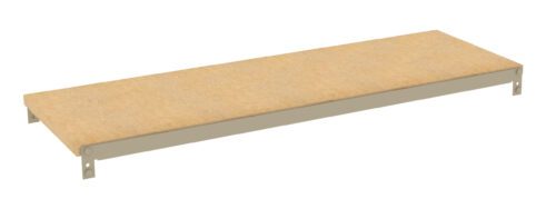 A simple, rectangular wooden shelf with a light brown finish, shown from a slightly elevated angle. It has minimal design, supported by two small brackets on either end. The background is white.