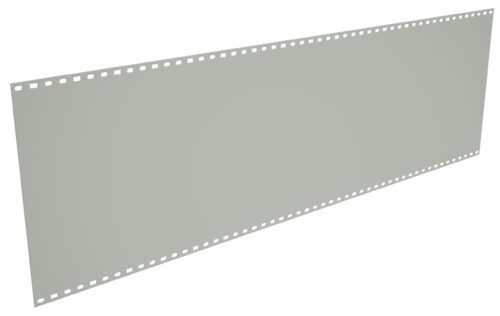 i01oqd46rxanj4wwrywn.jpg A perforated sheet of tractor feed paper, commonly used in dot matrix printers, is displayed at an angle. The paper is light gray with evenly spaced holes along both edges for alignment in the printer.