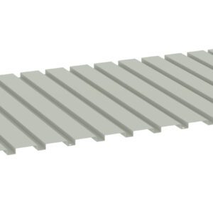 A light gray corrugated metal sheet with evenly spaced ridges shown from a slight angle, resting on a white background.