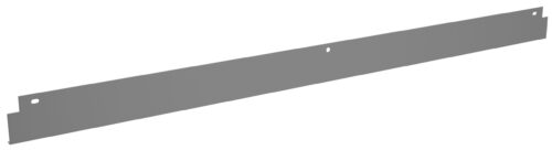 A long, thin metal strip with two small holes, one near the center and another near the right edge. The edges are straight with a small notch on the far left. The surface appears smooth and uniform in color.
