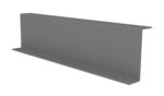 A simple, gray L-shaped metal bracket, shown from an angle. The bracket has a flat surface with two right-angled flanges on either side. The texture is smooth, and it features small holes for mounting.