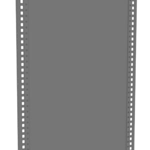 A tall, grey, rectangular metal rack panel with slotted sides. The panel stands upright against a white background.