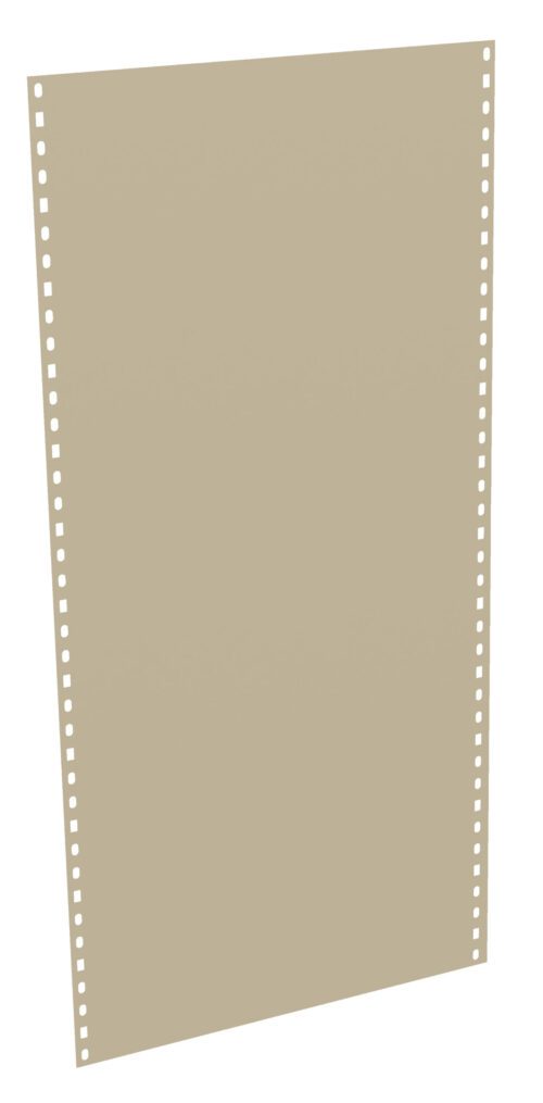 A blank, beige sheet of continuous form paper with perforated edges on both sides, used for dot matrix printing.