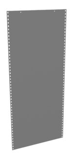 Gray perforated metal panel with a rectangular shape, featuring a grid of small uniformly spaced holes along the longer edges. The panel is shown against a white background.