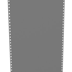 Gray perforated metal panel with a rectangular shape, featuring a grid of small uniformly spaced holes along the longer edges. The panel is shown against a white background.