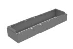 A long, rectangular metal box with a raised frame and open top. It has a simple, industrial design, suitable for holding items or use as part of a larger structure or assembly.