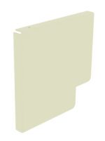 A 3D rendering of a light beige, L-shaped object with a smooth surface and a small hole near the top edge, viewed from an angled perspective against a white background.