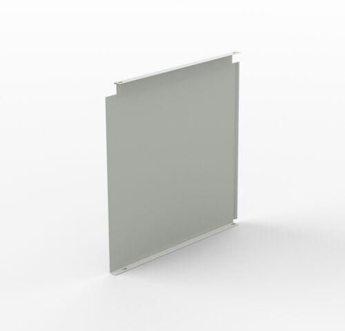Rectangular metal panel with a smooth, light grey surface standing upright against a white background. The panel has two small protrusions at the top and bottom edges and appears to be part of a structural or architectural design.