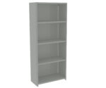 Gray metal shelving unit with five adjustable shelves. The shelves have perforated sides and a minimalist design, suitable for storage or organizational purposes in an office, garage, or home setting.