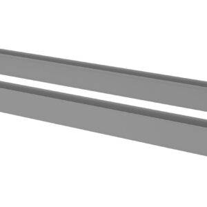 Two long, gray metal channels are lying parallel to each other on a white background. Each channel has a U-shaped cross-section and smooth surfaces.