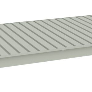 A rectangular, light gray metal panel with evenly spaced vertical slats and bracketed edges, designed for structural use or shelving. The panel is shown at an angle against a white background.