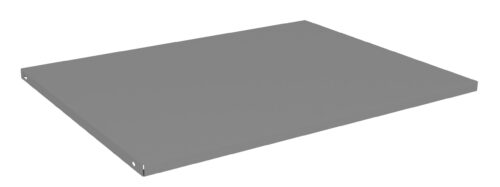 igo2highl67hgrwwzzjw.jpg A flat, rectangular, gray shelf with a smooth surface, viewed from an angle, showcasing its thickness and clean edges.