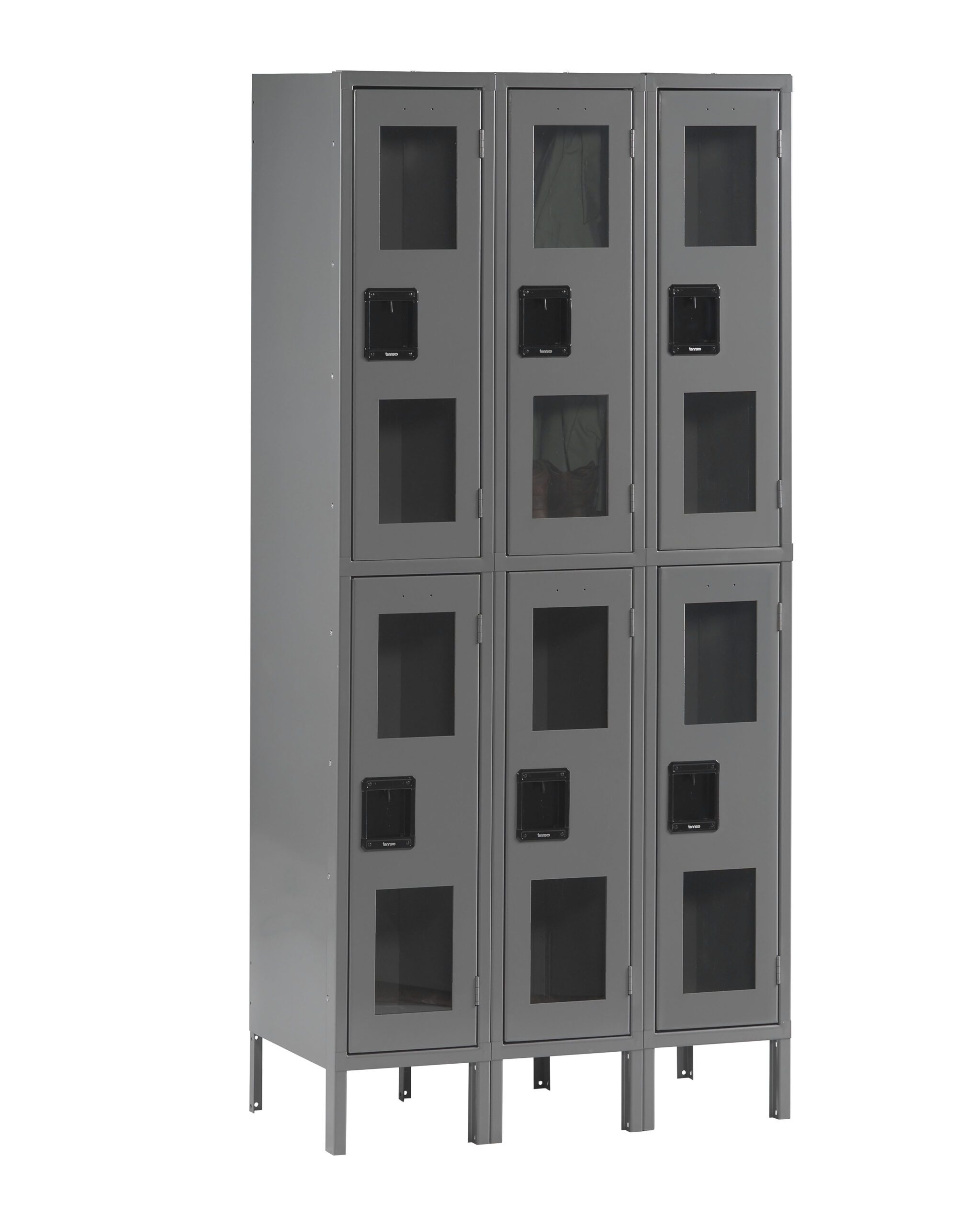 36" W x Three-Wide Assembled Double Tier C-Thru Locker with Legs Medium Grey
