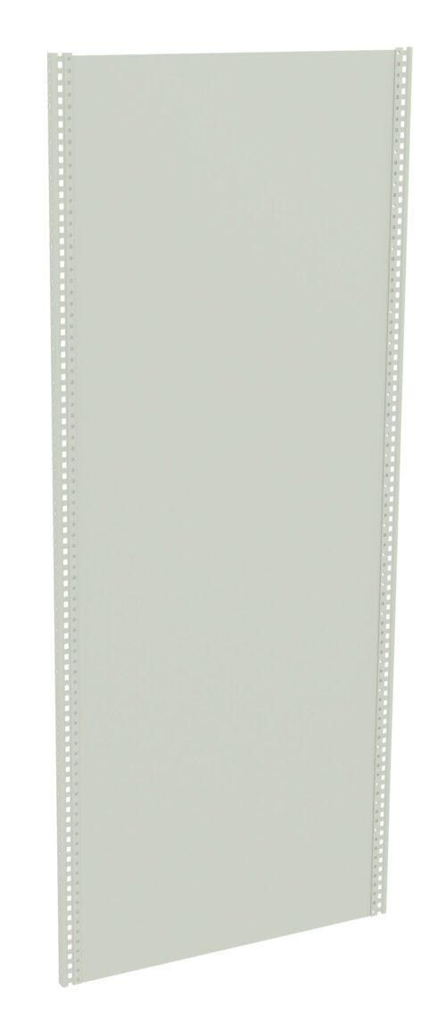 Tall, rectangular, light gray metal panel with evenly spaced holes along its two vertical edges, against a plain white background.