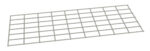 An angled view of a rectangular metal grid with evenly spaced square openings. The grid is placed on a white background, showcasing its simple, symmetrical design and light grey color.