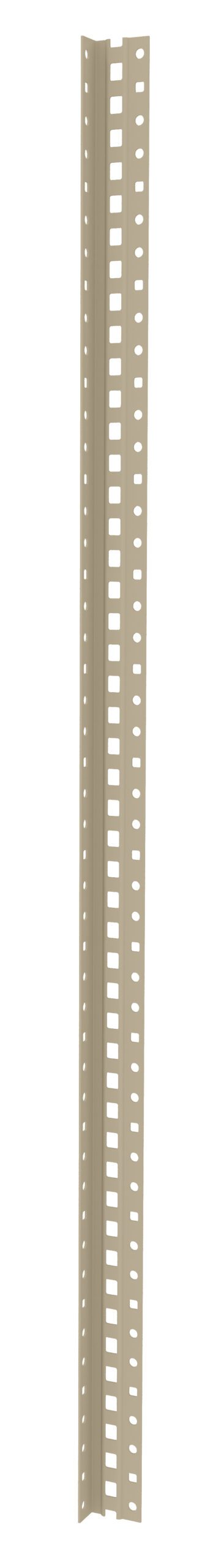 ij0gfrsimdjkbdd658he.jpg A tall, beige, perforated metal angle bracket with evenly spaced rectangular holes, designed for structural support or mounting purposes. The bracket is vertically oriented against a plain white background.