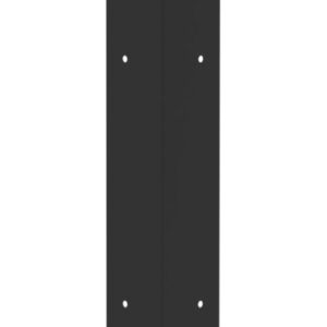 A tall, black, rectangular metal post with rounded edges and evenly spaced holes along its length, set against a white background.