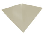 A simple, light beige paper that has been folded into a triangular shape, resembling the early stages of a paper airplane, is displayed against a white background.