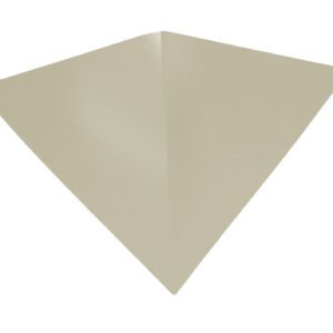 A simple, light beige paper that has been folded into a triangular shape, resembling the early stages of a paper airplane, is displayed against a white background.