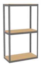 A three-tier metal shelf with a wooden base on each level, featuring perforated metal sides. The shelving unit is freestanding and shown against a plain white background.