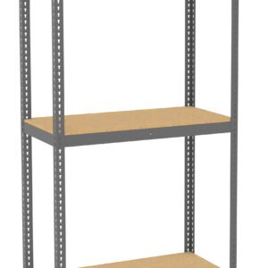 A three-tier metal shelf with a wooden base on each level, featuring perforated metal sides. The shelving unit is freestanding and shown against a plain white background.