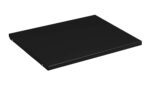 A flat, rectangular black shelf panel is shown against a white background. The shelf has a smooth surface and sharp edges, with two small holes visible on one side for mounting or attachment.