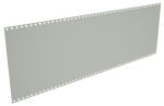 A long, rectangular, pale gray piece of paper or card with small, evenly spaced holes along both longer edges, resembling a punch card or perforated computer paper, set against a white background.