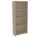 A tall, beige metal shelving unit with five shelves. It has a simple, industrial design with perforated sides for adjustable shelving. The shelves are evenly spaced, suitable for storage or organization.