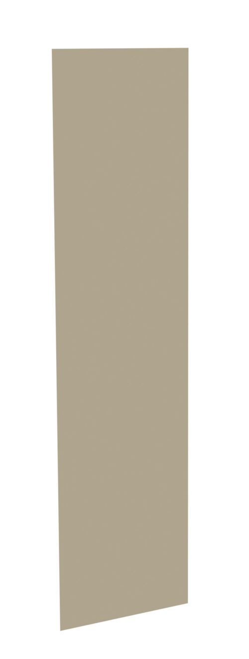 A tall, plain, rectangular beige object stands upright against a white background.