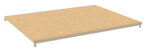 A rectangular wooden shelf panel, supported by metal brackets at each corner. It is beige in color and appears to be part of a shelving unit. The surface is smooth and flat.