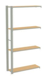 Steel bookshelf with five wooden shelves. The frame is metallic, and shelves are evenly spaced. The design is minimal and functional, suitable for storage or display purposes.
