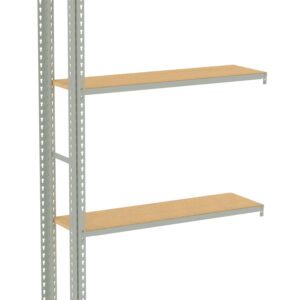 Steel bookshelf with five wooden shelves. The frame is metallic, and shelves are evenly spaced. The design is minimal and functional, suitable for storage or display purposes.