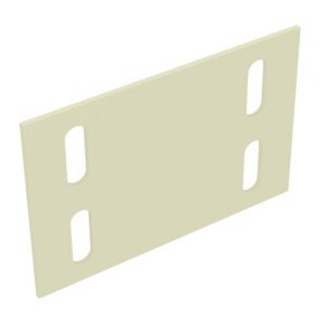 A rectangular beige plate with four oval cutouts, two on each side, placed vertically. The plate is tilted slightly to the right, giving a three-dimensional perspective against a white background.
