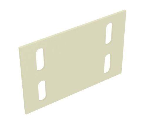 A rectangular beige plate with four oval cutouts, two on each side, placed vertically. The plate is tilted slightly to the right, giving a three-dimensional perspective against a white background.
