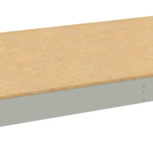 A rectangular wooden shelf with a beige surface and gray edges designed to fit into a shelving unit.