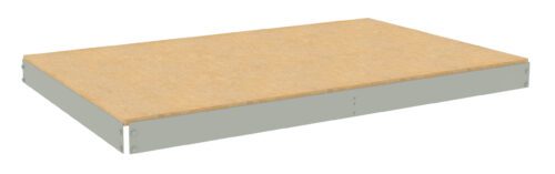 A rectangular wooden shelf with a beige surface and gray edges designed to fit into a shelving unit.
