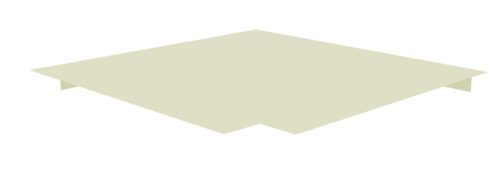 A flat, beige, geometric shape resembling an abstract, three-dimensional corner piece against a plain white background.