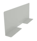 A minimalist metal shelf bracket with a light gray finish. It features a flat back panel and two downward-facing side arms with small mounting holes. Suitable for supporting shelves on walls.