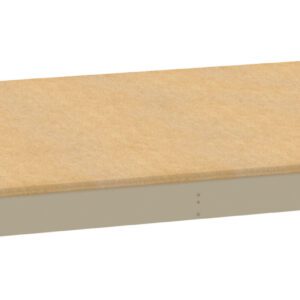 A rectangular wooden shelf with a light brown surface and beige edges, viewed at an angle, showing its flat top and thin profile. The shelf appears sturdy and is designed for use in storage or shelving units.