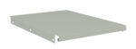 Image of a rectangular, flat, gray metal sheet with bent edges and screw holes on the sides, positioned on a white background.