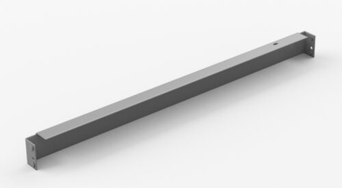 Image of a long, rectangular metal beam with a hole near one end, placed diagonally on a white background. Both ends have mounting plates with holes for fastening.
