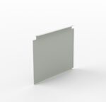 A plain, gray rectangular metal panel with small flanges on the top and bottom edges, standing upright against a white background. The panel has a simple and minimalistic design.