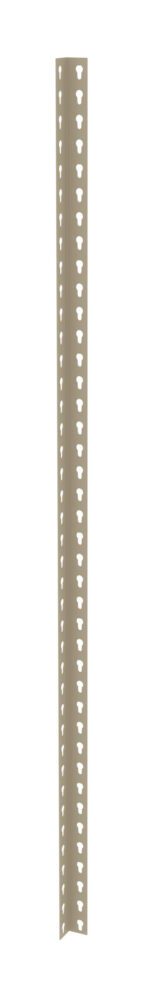 A beige, narrow, L-shaped metal bracket with a series of evenly spaced holes along its length, designed for structural support or mounting.